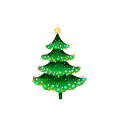 Green Christmas tree with lights and illumination isolated on a white background. Cartoon Digital illustration.