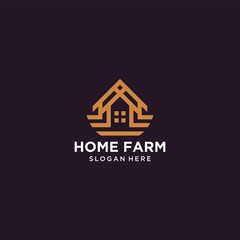 Farmhouse logo design template, fresh frame, green leaf farm, ecology, nature logo design vector icon