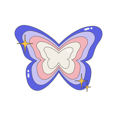 The icon of a colorful butterfly. Nostalgia for the 2000 years. Y2k style. Simple flat linear vector illustration of a butterfly isolated on a white background.