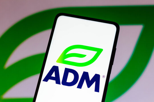 October 28, 2021, Brazil. In this photo illustration the Archer Daniels Midland Company (ADM) logo seen displayed on a smartphone.