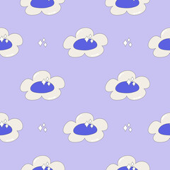 Obraz premium Seamless pattern with cute flowers. Pattern in the style of the 2000s. Cute bright wrapping paper. Modern floral vector illustration