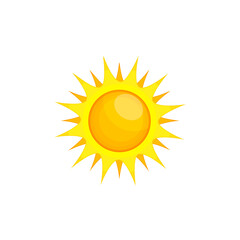 Cartoon isolated sun. Yellow sunshine illustration, icon, logo, design element. Flat vector illustration.