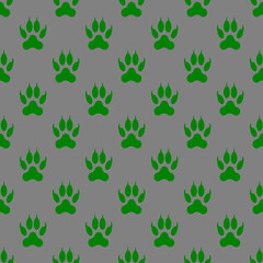 Fototapeta na wymiar seamless pattern of images of green paws. a set of green isolated animal paws on a gray background. 3d rendering. 3d image.
