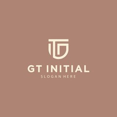Gt minimalistic art logo initial letter, gt logo with protection concept, gt log corporate design logo template