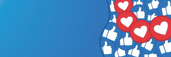 Banner with thumbs up, likes and hearts. Vector illustration. EPS10.