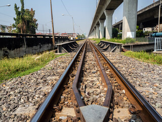 Fototapeta na wymiar Railway tracks at the interchangeable track's position