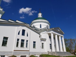Stone old christian orthodox church on a background of blue sky