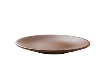 Brown color ceramic round plate isolated over white background. perspective view
