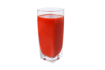 Glass with tomato juice on an isolated white background.