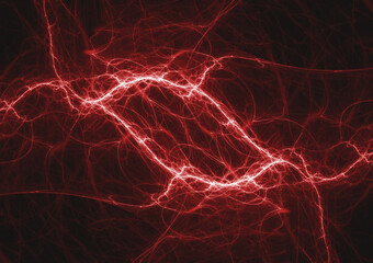 Hot dark red plasma lightning, abstract energy and electrical background
