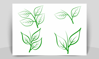 Green leaf vector set line art 
