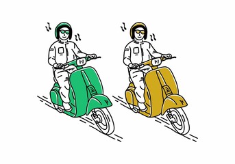 Green and yellow scooter illustration drawing