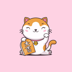 Maneki neko, japanese lucky cat kawaii vector cartoon illustration