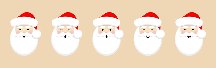 Santa claus icons 5 types of facial expressions