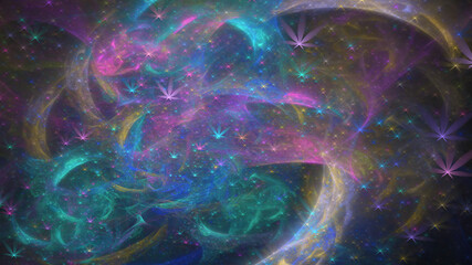 Surreal futuristic magic fractal image of multicolored fairy stars and curved lines 4k