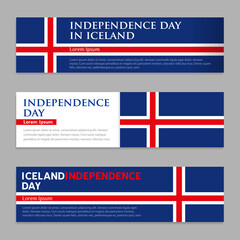 Set of panoramic banners with place for text, copy space. Iceland Independence Day. Holiday concept. Vector, illustration