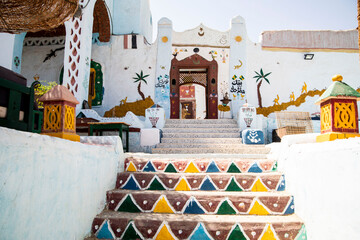 Colorful Nubian village in Aswan Egypt - obrazy, fototapety, plakaty