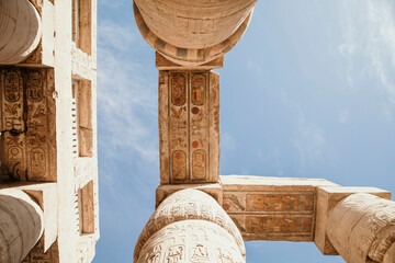 hieroglyphs and ancient ruins of Karnak temple in Egypt