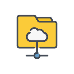 Folder connection to cloud service color line icon. Online file management vector outline colorful sign.