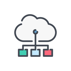 Cloud service with task request color line icon. Online storage structure vector outline colorful sign.