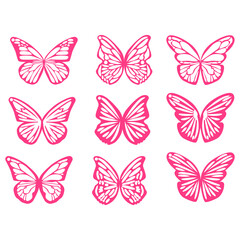 Fototapeta na wymiar Butterflies spring, Easter black silhouettes. Earrings cut files templates on white background
