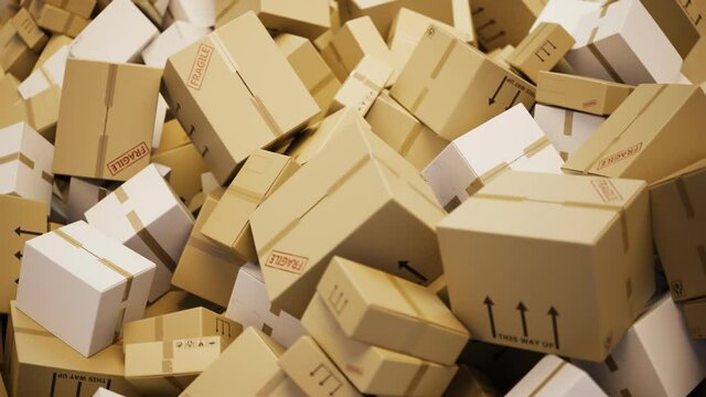 Huge pile cardboard delivery boxes. Stack of brown carton boxes. Parcels.