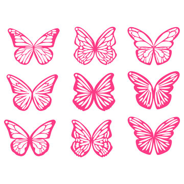 Butterflies spring, Easter black silhouettes. Earrings cut files templates on white background
