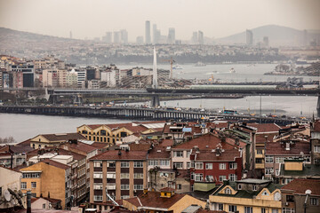 view of a bridge over bosphorus strait in Istanbul city

