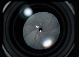 Camera lens  diaphragm close up - obrazy, fototapety, plakaty