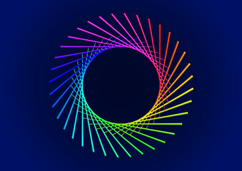 Forme circulaire composée  de segments multicolores et en relief sur fond bleu