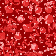 Christmas seamless pattern with red background
