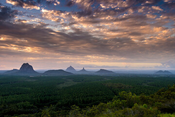 Glass House Mountains, Sunshine coast, Queensland, Australia, Mount Beerwah, Mount Tibrogargan,...