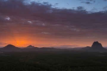 Glass House Mountains, Sunshine coast, Queensland, Australia, Mount Beerwah, Mount Tibrogargan, Mount Coonowrin, Gubbi Gubbi, Jinibara, Kabi Kabi Sacred place Bora Ring