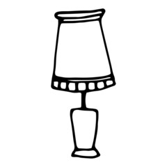 lamp under the lampshade pattern. Vector insulated table lamp with a pattern of lines and stripes drawn in the style of doodles with an isolated black line on a white background for a label design tem