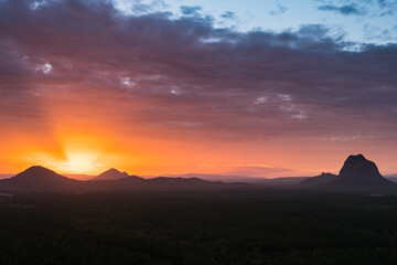 Glass House Mountains, Sunshine coast, Queensland, Australia, Mount Beerwah, Mount Tibrogargan, Mount Coonowrin, Gubbi Gubbi, Jinibara, Kabi Kabi Sacred place Bora Ring