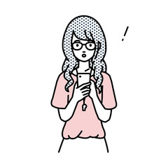 立ってスマートフォンを操作して何かに気づいて驚いた教師の女性