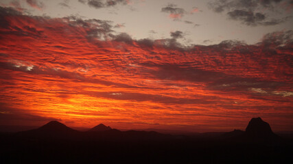 Glass House Mountains, Sunshine coast, Queensland, Australia, Mount Beerwah, Mount Tibrogargan, Mount Coonowrin, Gubbi Gubbi, Jinibara, Kabi Kabi Aborigine Sacred place Bora Ring