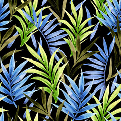 Seamless floral pattern of tropical leaves.	