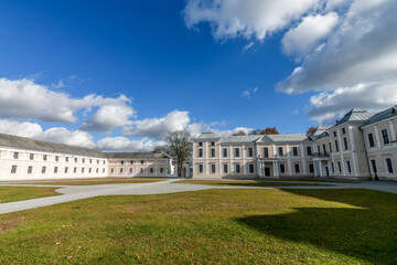 Obraz premium Autumn view of the Vyshnivets Palace in the town of Vyshnivets, Ternopil region, Ukraine. Selective focus.