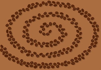Spiral swirl coffee beans background on brown color vector illustration