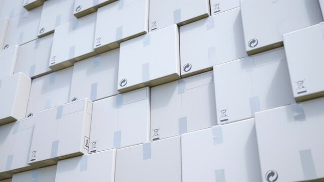 Huge pile cardboard delivery boxes. Stack of white carton boxes. Parcels.