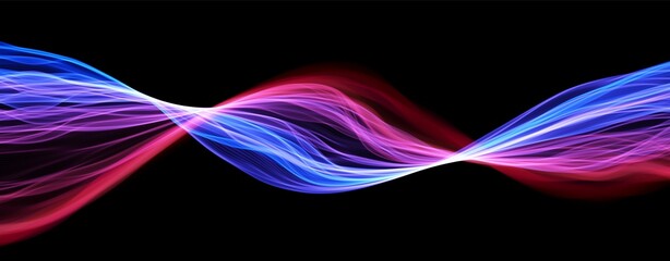 Blue and red abstract wave. Magic line design. Flow curve motion element. Neon gradient wavy illiustration.