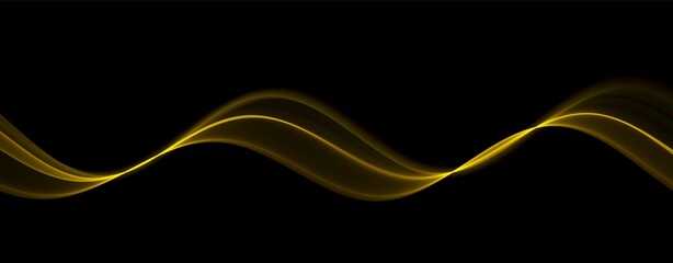 Golden abstract wave. Magic line design. Flow curve motion element. Neon gradient wavy illiustration.