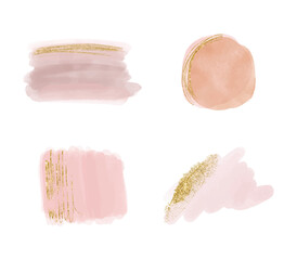 Pink with golden glitter brush stroke watercolor splashes
 