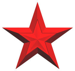 5 point star - Christmas Star - red single isolated on white - 3d rendering