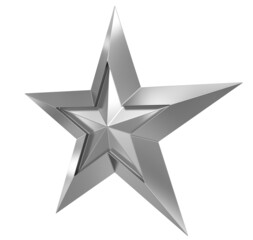 5 point star - Christmas Star - silver metal single isolated on white - 3d rendering