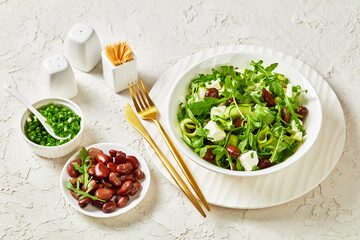 broad bean, feta cheese, rocket and cucumber salad