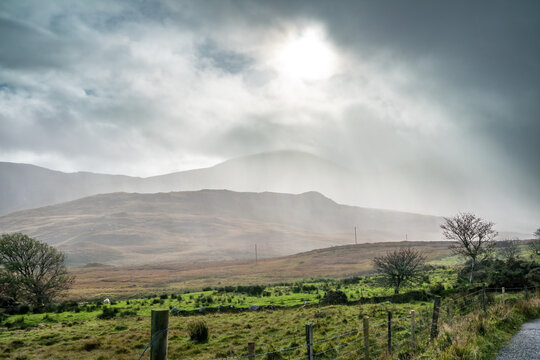 Rain coming in at the Bluestack Mountains between Glenties and Ballybofey in County Donegal - Ireland