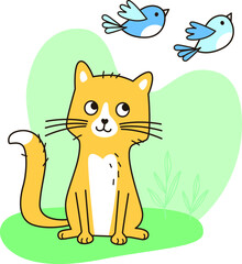 cat nickname birds flying illustration animals