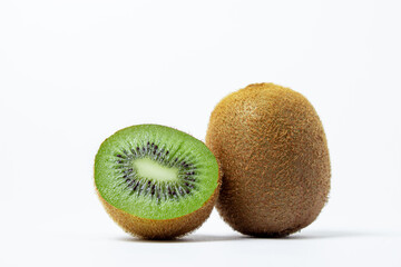 Isolated kiwi on a white background. Ripe and tasty kiwi. Kiwi cutaway